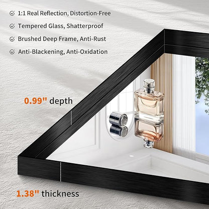 CIRCUMI Black Bathroom Mirror, Brushed Finish, Tempered Glass, Mirror