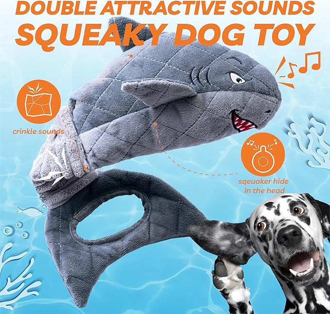 Dog Toys for Small Dogs, Squeaky Tough Dog Toys for Aggressive Chewers, Plush Dog Chew Toys for Teething, Interactive Shark Dog Toys to Keep Them Busy, Puppy Toys for Small, Medium,Large Breeds