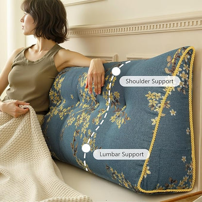 WOWMAX Large Bolster Triangular Headboard Backrest Positioning Support Reading Wedge Pillow for Day Bed Bunk Bed Removable Cover California King Lake Blue