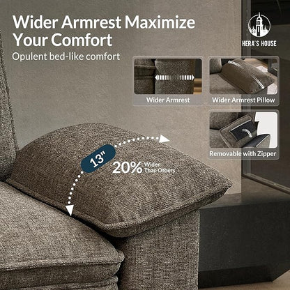 HERA'S HOUSE 88" Modular Sectional Sofa, Loveseat Couches for Living Room, Comfy Cloud Couch 2-Seater Deep Seat Sofa with Throw Pillow, Chenille Ash