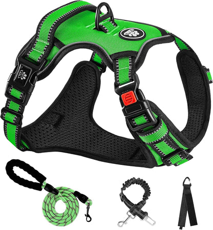 NESTROAD No Pull Dog Harness,Adjustable Oxford Dog Vest Harness with Leash,Reflective No-Choke Pet Harness with Easy Control Soft Handle for Large Dogs(Large,FluorescentGreen)
