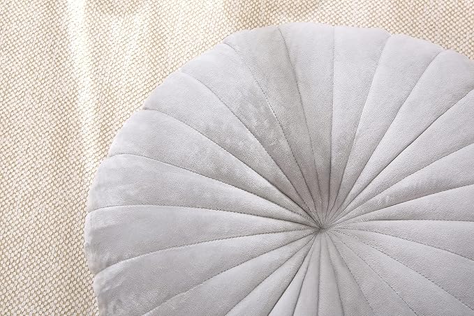 Floor Pillow Meditation Cushion Round Large Floor Pillows Seating for Adults, Velvet Thick Floor Cushions for Yoga Living Room Balcony Outdoor Tatami 18inch（Grey）
