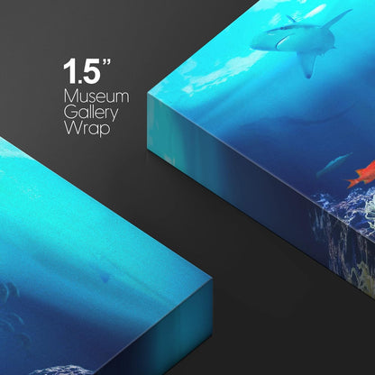 wall26 Canvas Print Wall Art Shining Sunlight Coral Reef Shark & Fish Nature Animals Photography Realism Rustic Scenic Landscape Wilderness Earth Colorful for Living Room, Bedroom, Office - 24"x36"