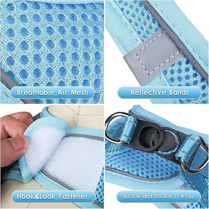 YIMEIS Dog Harness and Leash Set, No Pull Soft Mesh Pet Harness, Reflective Adjustable Puppy Vest for Small Medium Large Dogs, Cats (Sky Blue, Medium (Pack of 1)