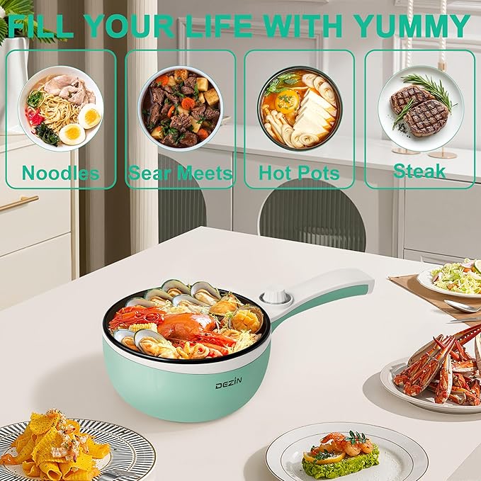 Dezin Hot Pot Electric Upgraded, Non-Stick Sauté Pan, Rapid Noodles Electric Pot