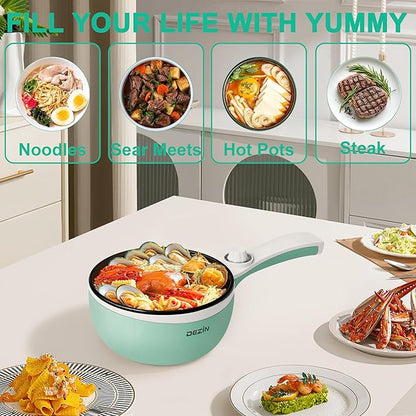 Dezin Hot Pot Electric Upgraded, Non-Stick Sauté Pan, Rapid Noodles Electric Pot