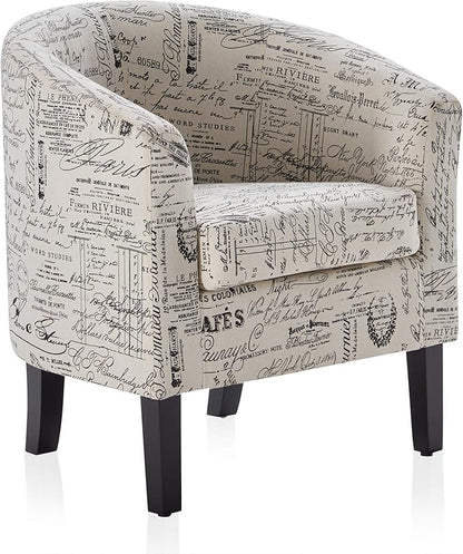 BELLEZE Accent Barrel Chair, Linen Round Chair Club Tub Sofa Corner Chair with Flared Legs and Cozy Soft Padding for Living Room Bedroom Waiting Room - Black & Beige
