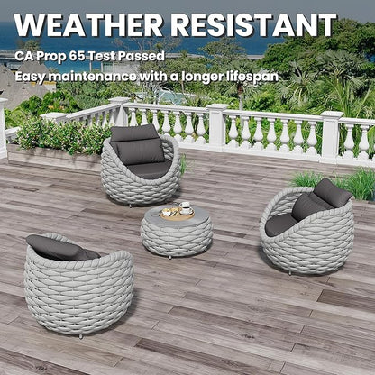 Erotr 4 Pieces Courtyard Seating Set: Aluminum Woven Rope Patio Furniture Chair Set - All Weather Metal Outdoor Conversation Set - Assembled Armchair w/Table for Bistro Deck Porch Balcony Pool Hotel