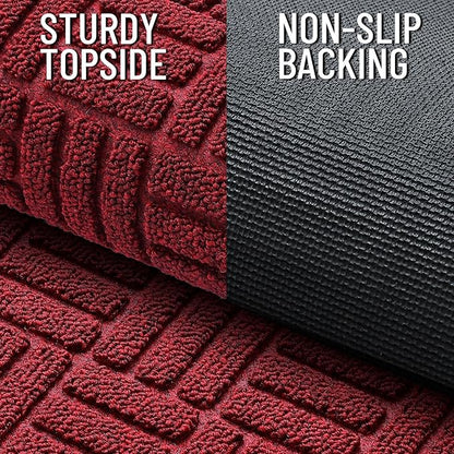 OLANLY Front Door Mat Outside Entrance 59x23, Absorbent, Heavy Duty Sturdy Natural Rubber Doormat Indoor Outdoor, Non-Slip, Stain and Fade Resistant, Low Profile Floor Mat for Entryway, Black Red