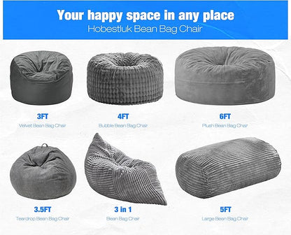 Hobestluk 5FT Bean Bag Chairs Adult Bean Bag with Portable Handle Comfy Large Bean Bag Lounge Chair with Removable Cover for Living Room Bedroom (Stripe Grey, 5FT)