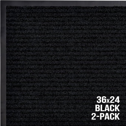 Sierra Concepts 2-Pack Front Door Mat - Large 36 x 24 Welcome Indoor Outdoor Entryway Mats for Shoe Scraper, Ideal for Inside Outside High Traffic Area, Black