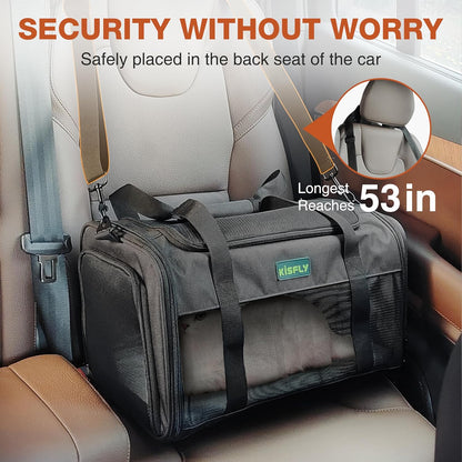 Airline Approved Cat and Small Dog Carrier – Soft-Sided, Foldable Under-Seat Travel Bag for Pets up to 12 lbs (17"x11"x9.5"), Top-Loading, Scratch-Resistant Mesh, Black