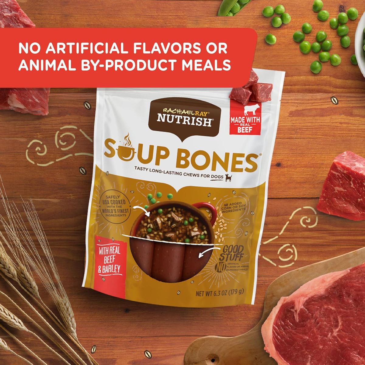 Rachael Ray Nutrish Soup Bones Dog Treats, Beef & Barley Flavor, 6 Bones