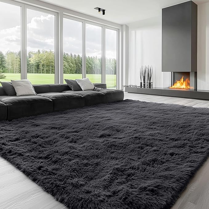 OLANLY 8x10 Machine Washable Large Area Rugs for Living Room, Bedroom, Soft Fluffy Shaggy Bedside Rug, Indoor Floor Carpet for Kids Girls and Boys, Dorms, Nursery, Home Decor Aesthetic, Black