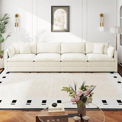 Aoowow Modular Sectional Sofa,147.2 Inch Deep 4-Seater Sofas Comfy Chenille Cloud Sofas and Couches with Pillows for Living Room Apartment（Beige）