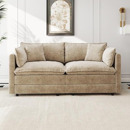 Aoowow Modular Sectional Sofa Modern Convertible Loveseat Couch,77.16 Inch Deep 2-Seater Sofas Comfy Chenille Cloud Sofas and Couches with Pillows for Living Room Apartment（Camel）
