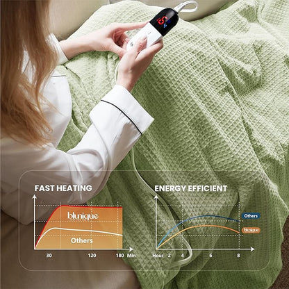Heated Blanket Electric Throw Waffle, 50x60 Inches Sherpa Fleece Fast Heating