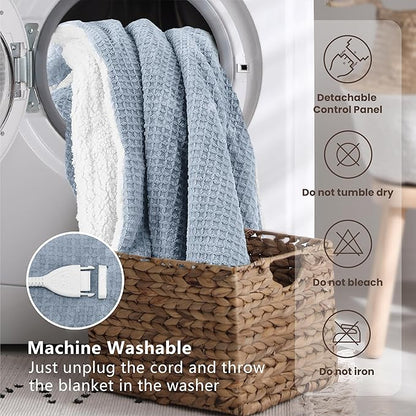 Heated Blanket Electric Blanket King Waffle, 90x100 Inches Dual Controllers