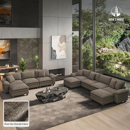 HERA'S HOUSE 88" Modular Sectional Sofa, Loveseat Couches for Living Room, Comfy Cloud Couch 2-Seater Deep Seat Sofa with Throw Pillow, Chenille Ash