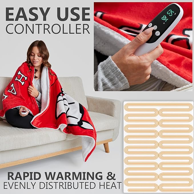 Peanuts Snoopy Heated Blanket Electric, Luxurious Fleece Throw, 9 Heat Settings