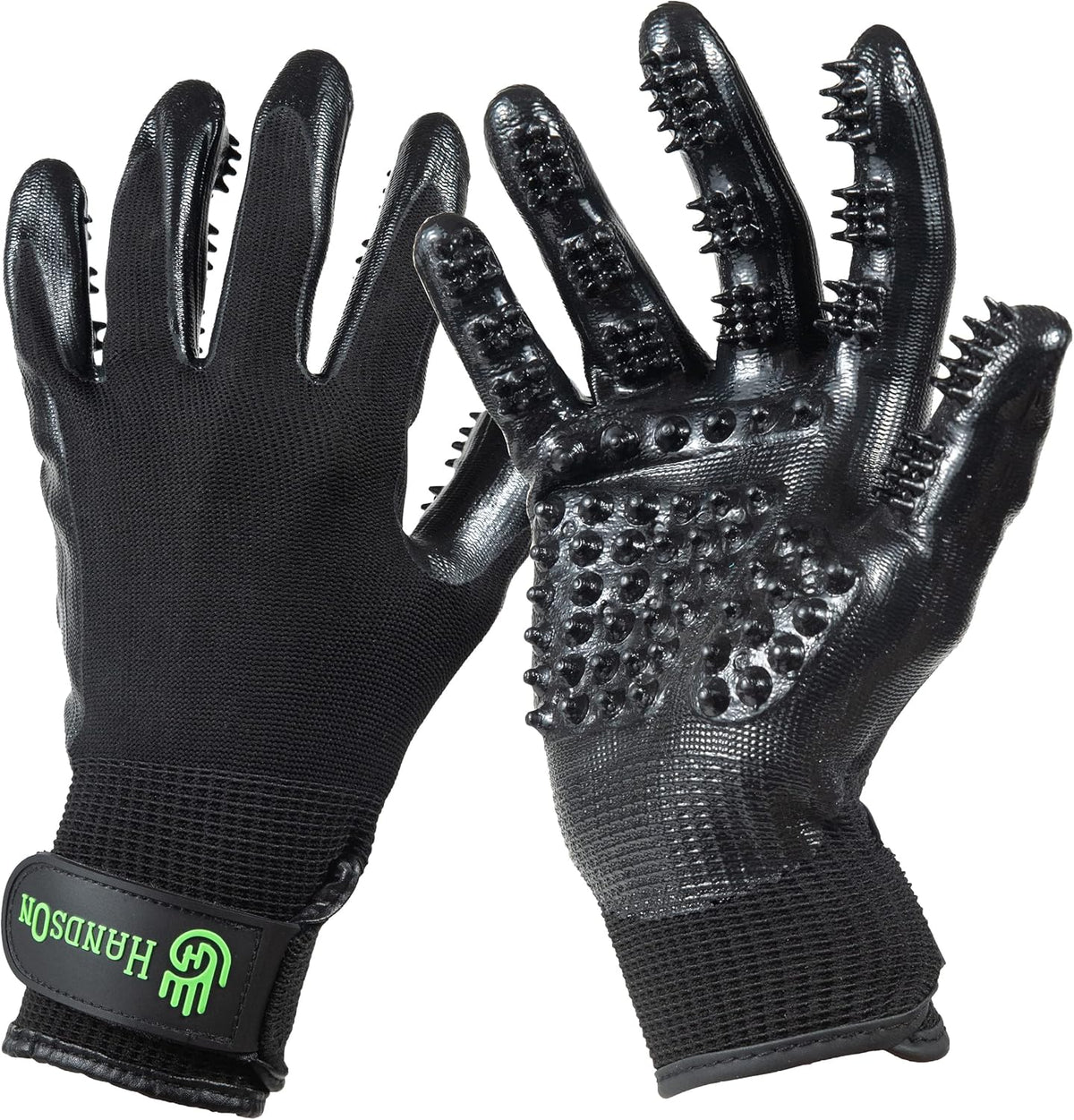 H HandsOn Pet Grooming Gloves - Patented #1 Ranked, Award Winning Shedding, Bathing, & Hair Remover Gloves - Gentle Brush for Cats, Dogs, and Horses (Black, X-Large)