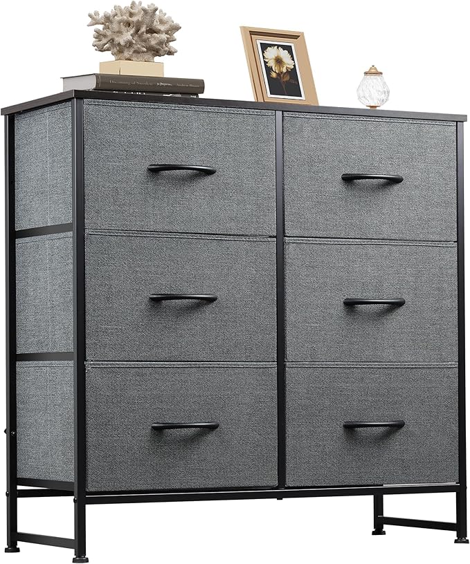 WLIVE Fabric Dresser for Bedroom, 6 Drawer Double Dresser, Storage Tower