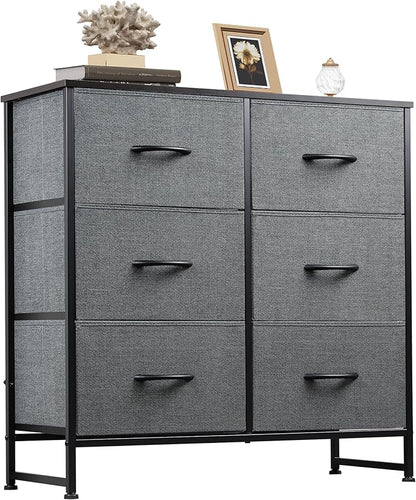 WLIVE Fabric Dresser for Bedroom, 6 Drawer Double Dresser, Storage Tower