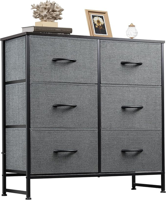 WLIVE Fabric Dresser for Bedroom, 6 Drawer Double Dresser, Storage Tower