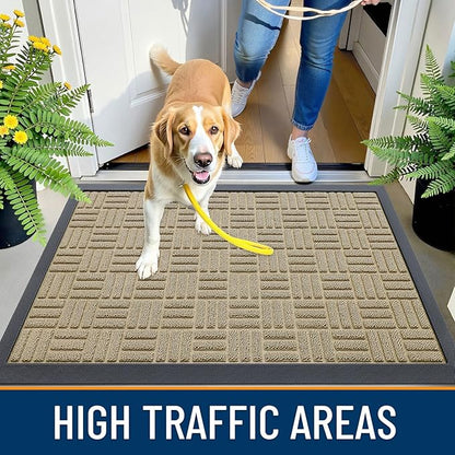 OLANLY Front Door Mat Outside Entrance 35x23, Absorbent, Heavy Duty Sturdy Natural Rubber Doormat Indoor Outdoor, Stain and Fade Resistant, Non-Slip Backing Low Profile Floor Mat for Entryway, Beige