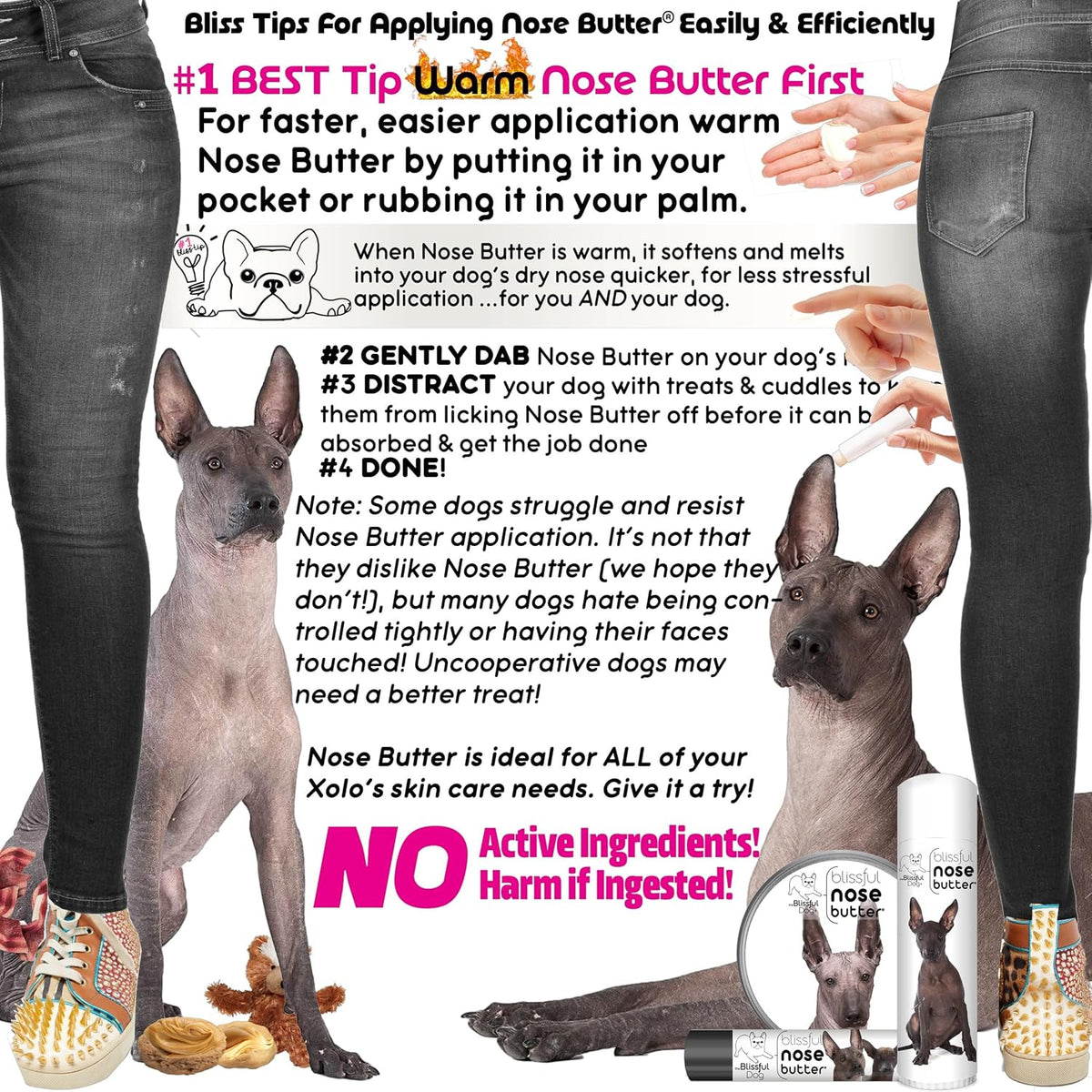 The Blissful Dog Xoloitzcuintli Nose Butter for Dry, Cracked Skin, Lick-Safe Dog Nose Balm with Moisturizing Shea Butter, Almond, Olive, and Essential Oils, Pet Supplies, Uncented, 0.50 oz.
