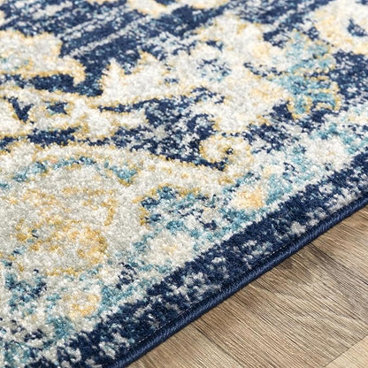 Livabliss Area Rugs - 5x7 Odelia Vintage Boho Blue Aqua Slate Area Rug for Living Room Bedroom - Floral Medallion Stain Resistant Carpet for Kitchen, Nursery, Office (5'3" x 7'3")
