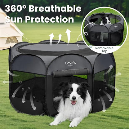 Love's cabin Pet Puppy Dog Playpen, Medium Dog Tent Crates Cage Indoor/Outdoor, Portable Playpen for Cat, Foldable Pop Up Dog Kennel Playpen with Carring Case, Removable Zipper Top, Dark Grey
