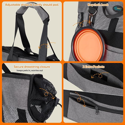Ownpets XL Cat Dog Purse Carrier, Grey Breathable Mesh, Fits 20lbs | Summer ventilation, lightweight design, shoulder strap, travel vet shopping, grey