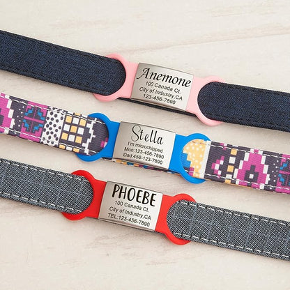 Anavia Slide On Silent Pet ID Tags, S/M/L/XL Personalized Multi-Color Silicone Band Cat Dog Name Tags, Customized Engraved Stainless Steel, Chew-Proof Quiet Dog Collar Tags (Yellow, Small)