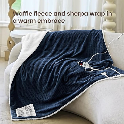 Heated Blanket Electric Throw Waffle, 50x60 Inches Sherpa Fleece Fast Heating