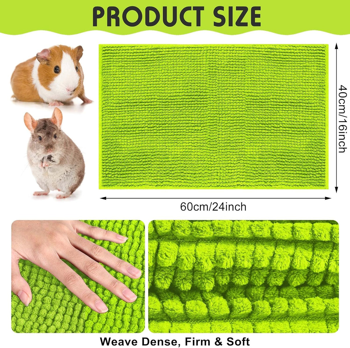 Amylove 4 Pcs Guinea Pig Cage Liner Guinea Pig Bedding Washable Fleece Pee Pads Reusable Small Animals Training Mat Small Animal Sleeping Bed for Bunny Hamster(Green,16 x 24 Inch)