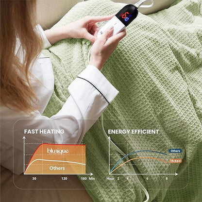 Heated Blanket Electric Blanket Full Waffle, 72x84 Inches Sherpa Fleece Fast