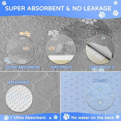 Aitmexcn Washable Pee Pads for Dogs, 2 Pack Extra Large Reusable Puppy Training Pads, Heavy Absorbency, Leak-Resistant Non-Slip Mats for Playpens, Whelping and Senior Dogs, Gray (54"x54")