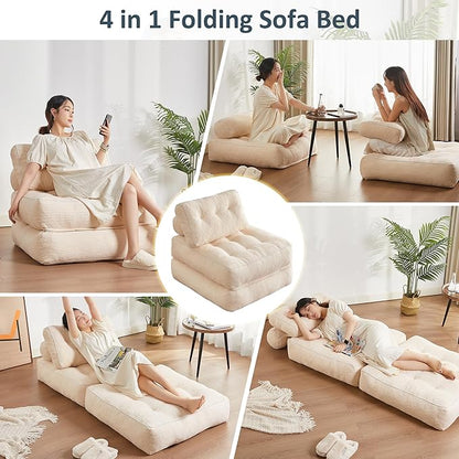 Afuson Folding Chair Bed, Futon Sofa, Floor Couch for Adults Chair for Living Room, Lounge Sofa, Convertible Sofa Bed, Small Couches for Small Spaces, Beige