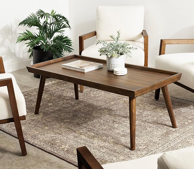 Kate and Laurel Eastmont Rectangle Wood Coffee Table; 46 x 22 x 17; Walnut Brown; Large Mid-Century Wooden Living Room Table with Stylish Tapered Legs and Adjustable Feet