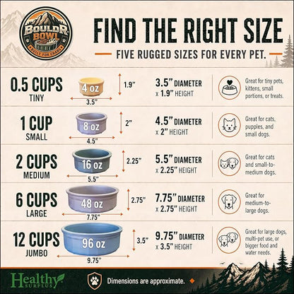 Pet Crock Bowl - 2 Pack – Thick Durable Plastic (Blue, 96oz Jumbo) Non-Tip Food & Water Dish for Dogs, Cats - Indoor/Outdoor - Chew Resistant, Easy Clean BouldrBowl from Healthy Surplus®