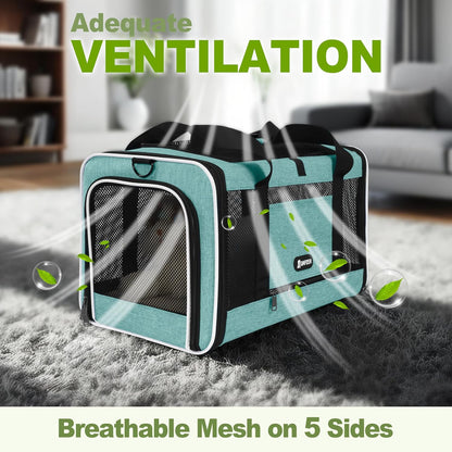 Cat Carrier 18"x11"x11" TSA Approved Ventilated Top Open Softsided Pet Air Travel Bag, Small Animal Basic Crate Shih Tzu Dog Kennel Carry Case, 4-Mesh-Side Kitty Carry on up to 20lbs Teal