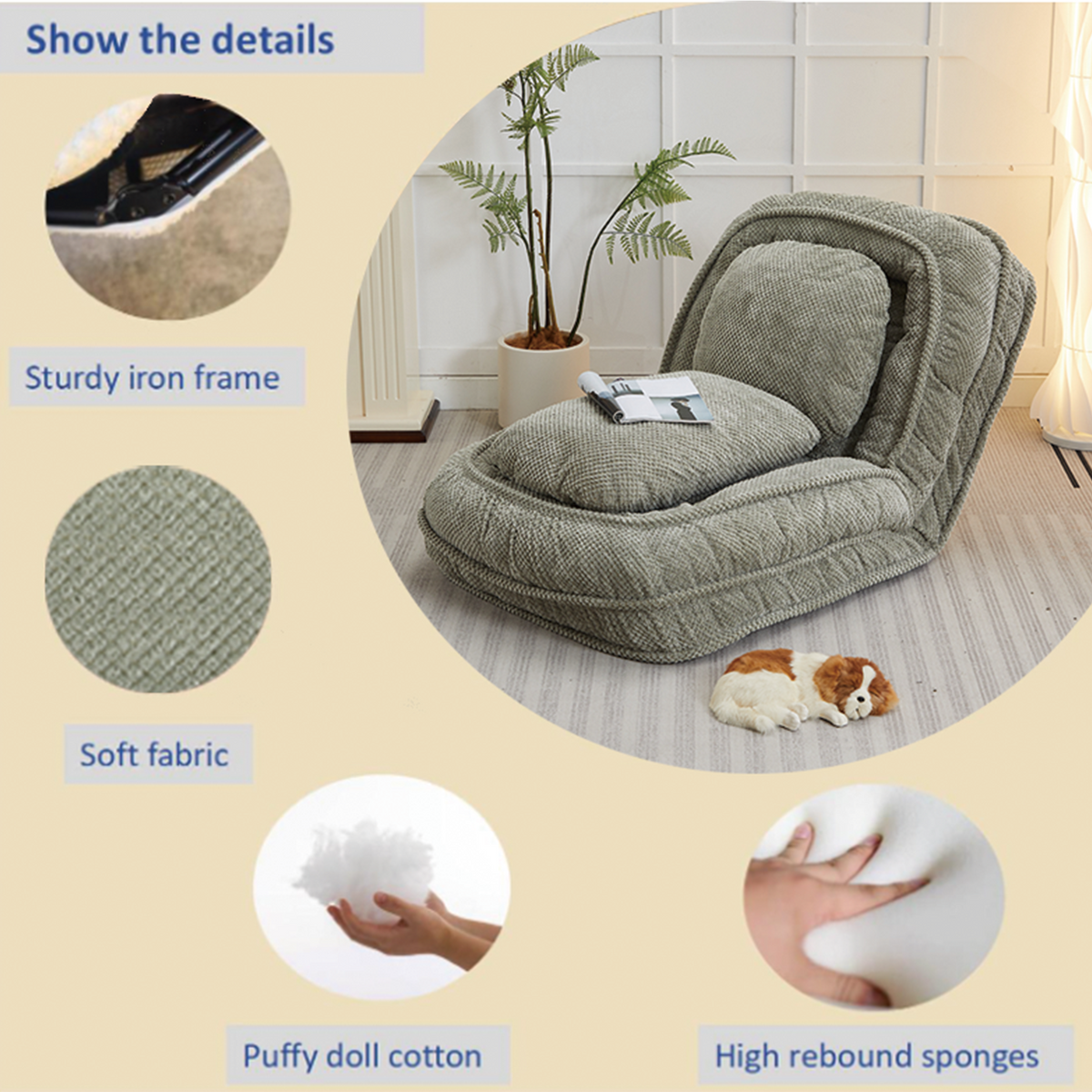 [VIDEO provided] Human Dog Bed ,Lazy Sofa Couch ,5 Adjustable Position,sit,sleep,fold,suit to put in bedroom, living room ,Space Saving Design,Green