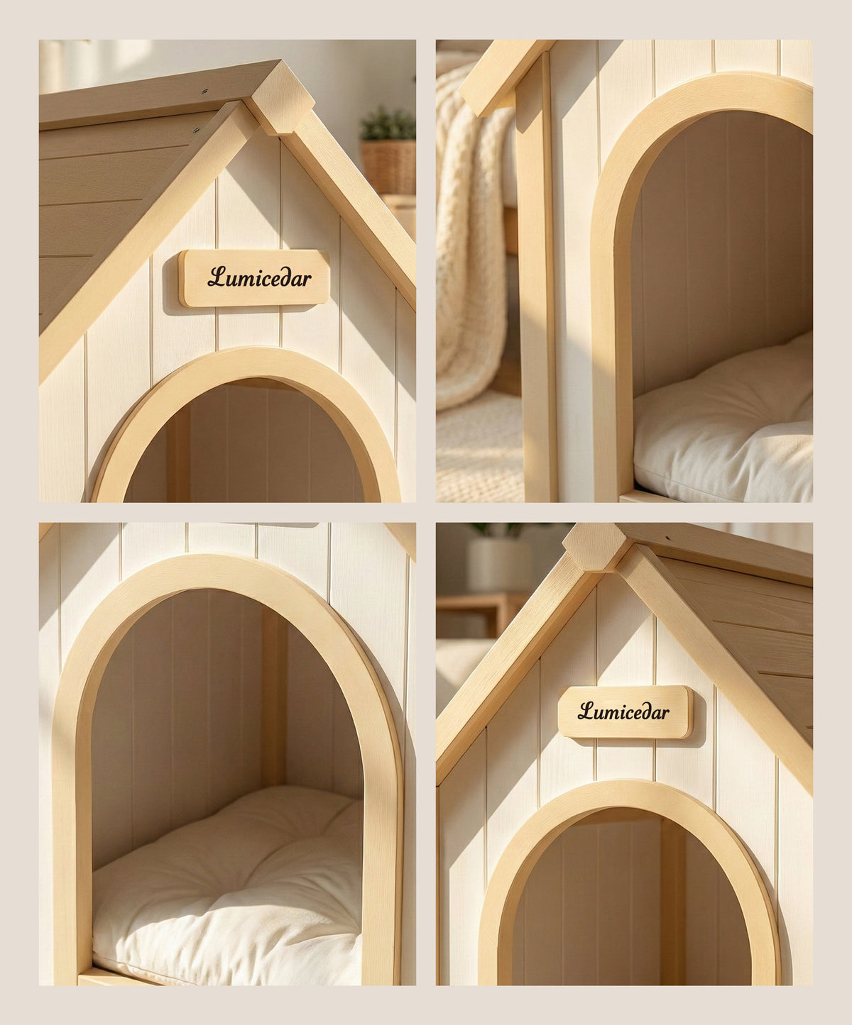 Modern Indoor Wooden Dog House with EVA Cushion – Solid Cedar Pet House for Small Dogs & Cats