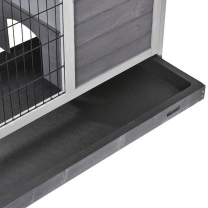 PawHut Indoor Rabbit Enclosure, Wooden Elevated Cage Habitat With Enclosed Run With Wheels - Ideal For Rabbits And Guinea Pigs