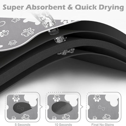 Dog Cat Food Mat,Rapid Absorbent Pet Feeding Mat, Bone Shaped Dog Placemat Water Bowl Mat With Rubber Backing,No Stains Dog Cat Food Mats Indoor, Pet