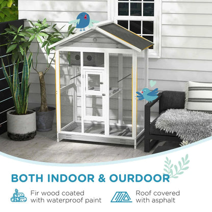 Wooden Bird Cage Aviary, Flight Cage With 4 Perches, Nest And Slide-Out Tray For Indoor Outdoor, GrayMultiple Packages Shipped. Please Pay Attention To The Dimensions And Weight In The Details.