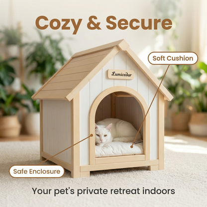 Modern Indoor Wooden Dog House with EVA Cushion – Solid Cedar Pet House for Small Dogs & Cats