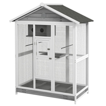 Wooden Bird Cage Aviary, Flight Cage With 4 Perches, Nest And Slide-Out Tray For Indoor Outdoor, GrayMultiple Packages Shipped. Please Pay Attention To The Dimensions And Weight In The Details.
