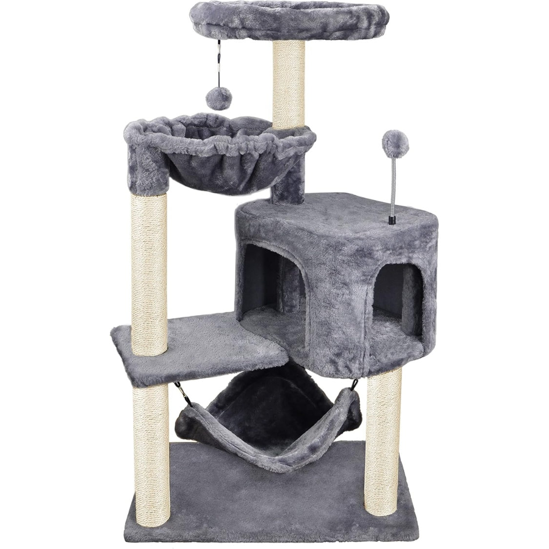 Cat Tree With Cat Condo And Big Hammock, Grey